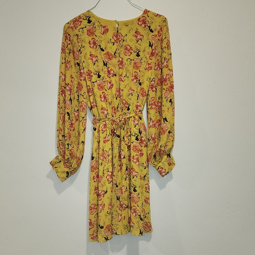 Yellow light And Flowey Long Sleeve HALOGEN Brand Floral dress